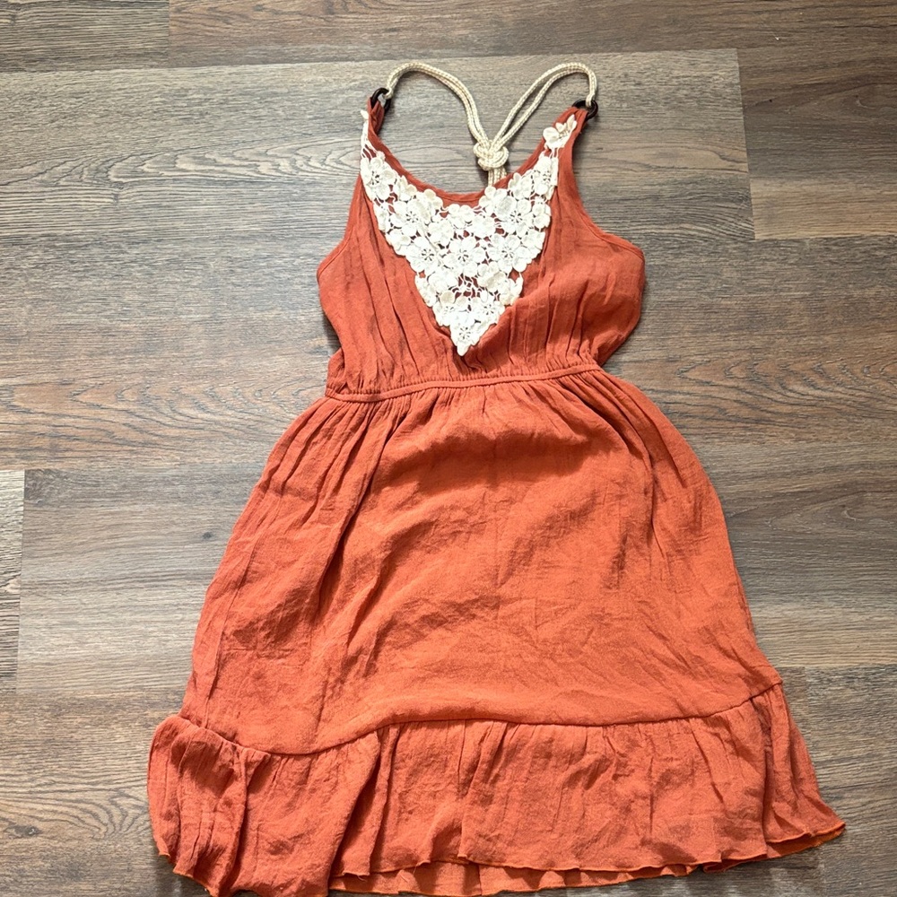 Ya Los Angeles Orange Backless Dress with Cream Lace